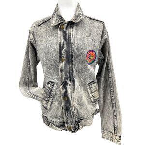 VTG Great Lakes Traders Acid Washed Delta Crest Patch Snap Front Denim Jacket XL
